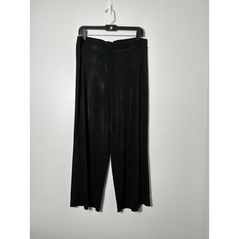 Chicos Travelers Pull On Wide Leg Slinky Pants Sz Large Black Minimalist